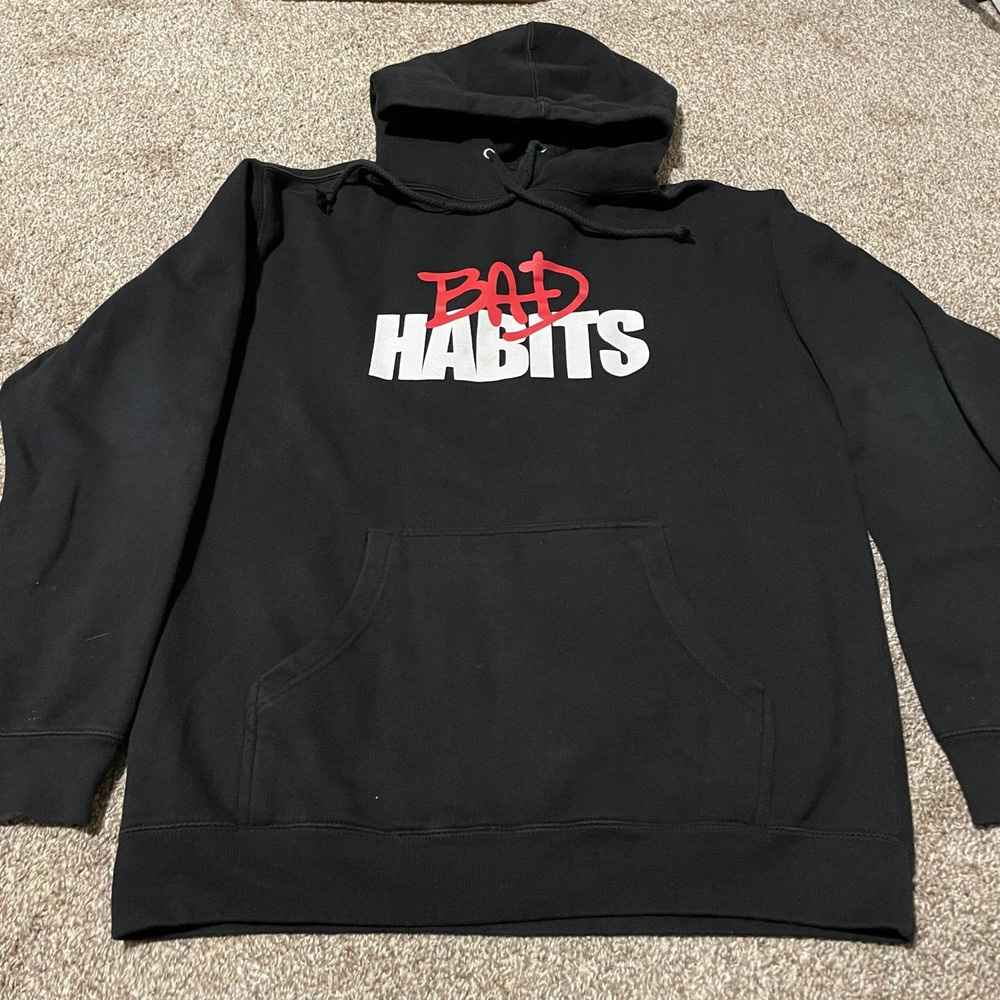 NAV Bad Habits Vlone Black Hoodie Red Graphic Print Mens Size Medium